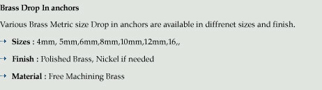 Drop in Anchors Brass Drop in
                     Anchors